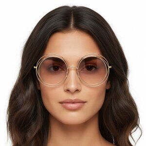 New Authentic  CHLOE Gold Round CH0045S 005 Sunglasses Women